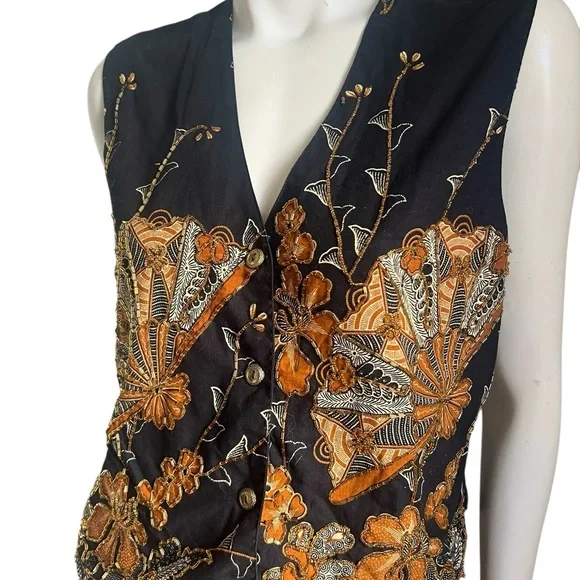 Western Connection Women’s Vintage 100% Cotton Vest Beaded Vest Large - Picture 2 of 12
